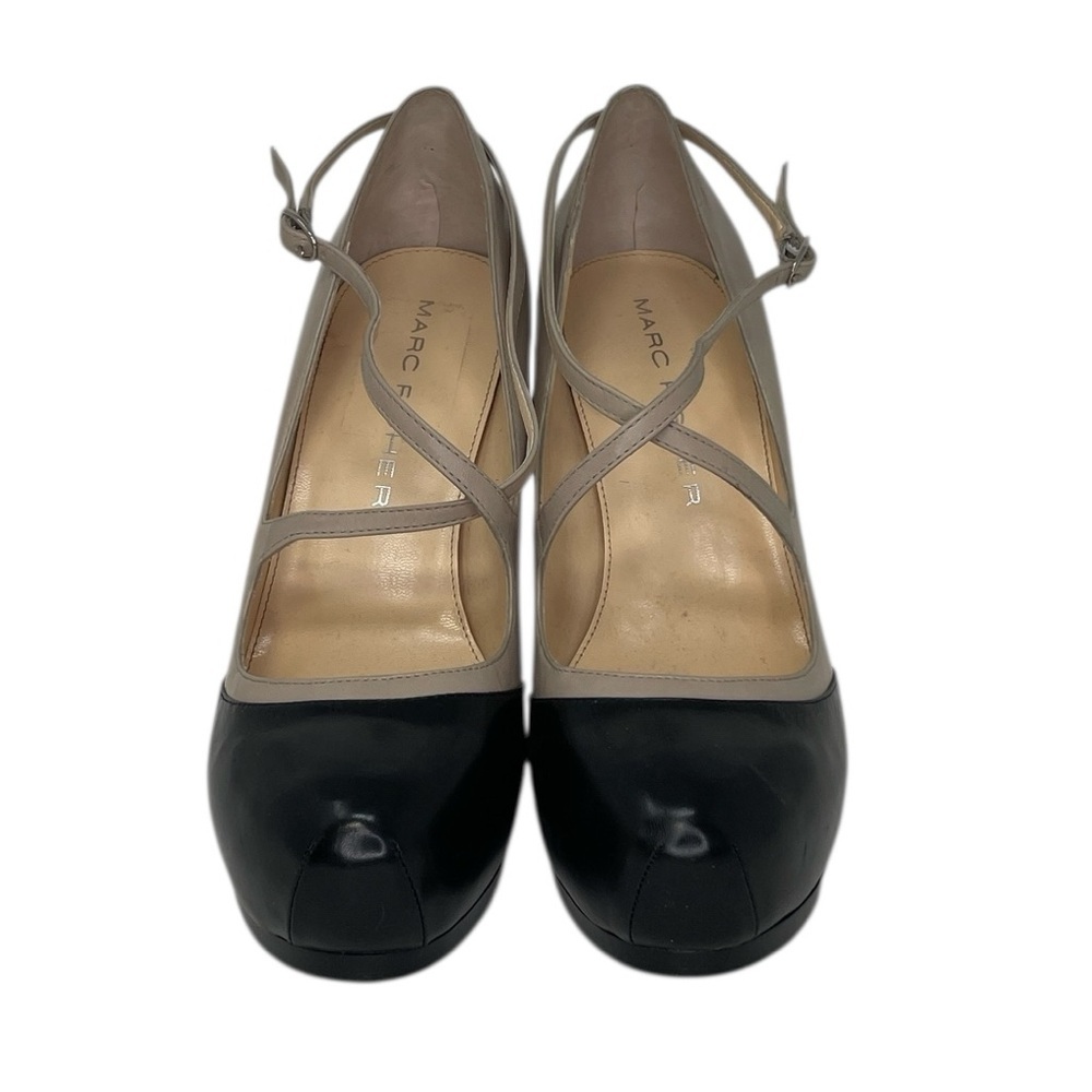 Marc Fisher Platform Shoes Two-Tone Women's Heels Tan Black Crisscross Size 10